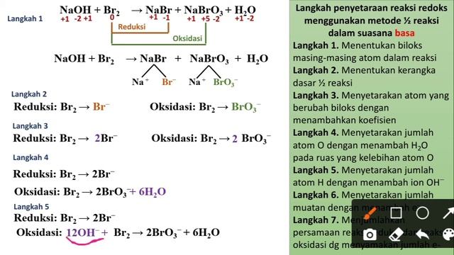 Penyetaraan reaksi redoks NaOH + Br2 → NaBr + NaBrO3+ H2O metode setengah reaksi (ion elektron) смотреть онлайн