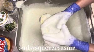 ASMR • 💗🍋🟩Pasted Sponges with Pinesol and Lime Ajax! 🍋🟩💗• Satisfying Sponge Squeezing