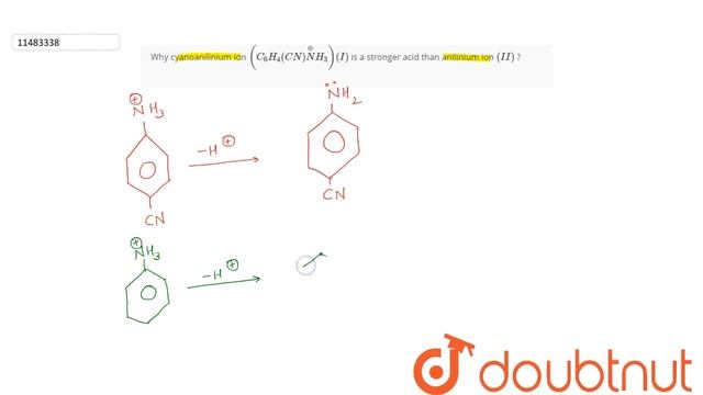 Why cyanoanilinium ion (C_6H_4(CN) overset (oplus) N H_3) (I) is a stronger acid than anilinium ... смотреть онлайн