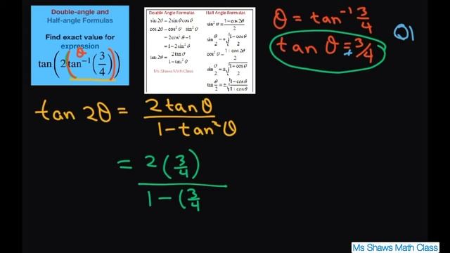 Find exact value for tan(2 tan^(-1) (3/4)). Double Angle Formula смотреть онлайн