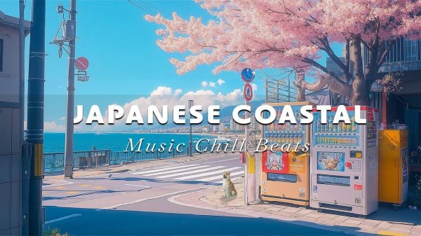Japanese Coastal Vending Machine Space 🌊 Cozy Lofi Music & Gentle Ocean Waves, Music Chill Beats