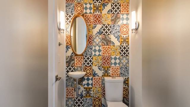 75 Multicolored Tile And Cement Tile Powder Room Design Ideas You'll Love ⭐️ смотреть онлайн