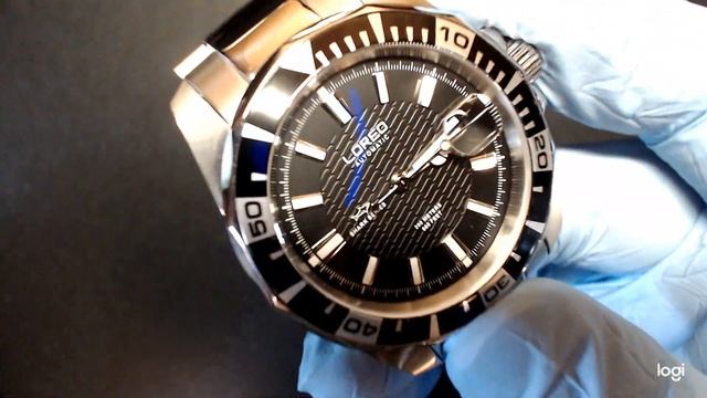 LOREO Mens GMT Silver Stainless Steel Sapphire Glass Blue Rotating Bezel Blue Dial Automatic Watche