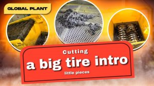The process of crushing large tires intro rubber crumbs.