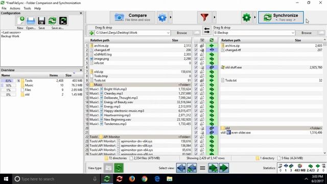 FreeFileSync: Сравнение папок и синхронизация