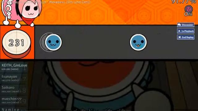 osu!taiko- Mekadesu (Oni Arcade Chart) + HardRock- FC смотреть онлайн