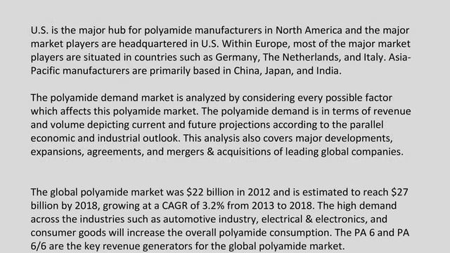 Polyamide Market Estimated to Reach $27 4 Billion in 2018 смотреть онлайн