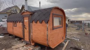 Баня "Квадро" бочка 5 метров со сборкой на участке купить в Богородске.