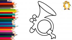 Мультик - раскраска для детей МУЗЫКАЛЬНЫЙ ИНСТРУМЕНТ. Учимся как рисовать ТРУБУ // ОБУЧАШКА ТВ