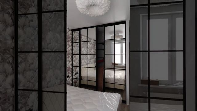 перегородка раздвижная (двери-купе) зеркало в клетку