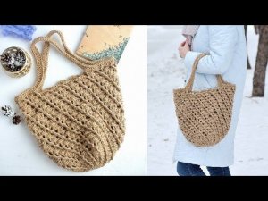 Сумка Тоут из джута. Авоська. Вязание крючком. Jute Tote Bag. Crochet