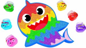 Вкусное видео, как сделать цветного акуленка, смешав Глиттерную слизь в ванне ASMR