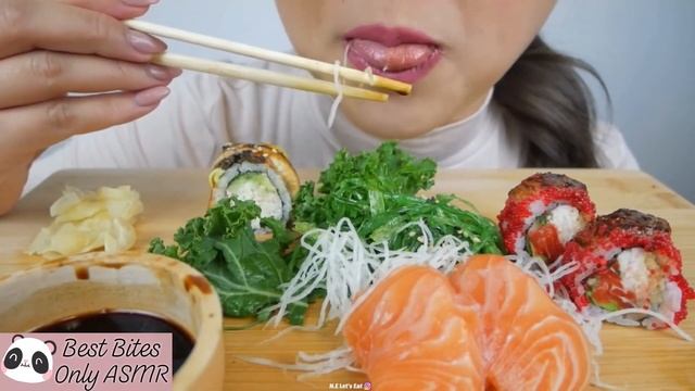 Best Bites Only ASMR | SUSHI Aburi Tobiko Roll, Dragon Paradise Roll & Salmon Sashimi | NE Let’s Ea смотреть онлайн