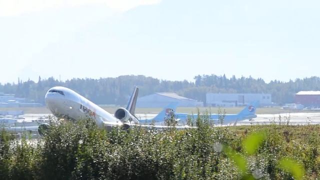 FedEx McDonnell Douglas MD-11F [N589FE] takes off from Anchorage смотреть онлайн