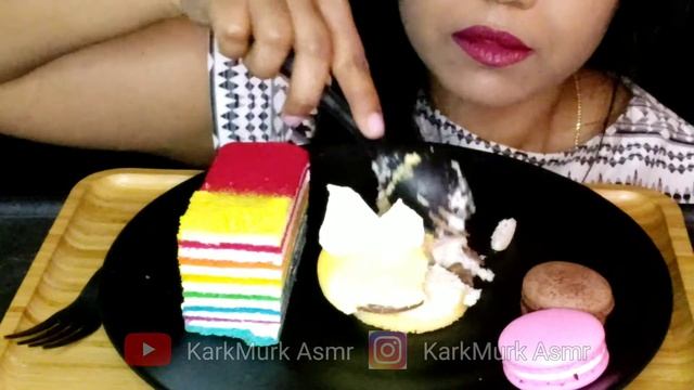 ASMR MACARON* RAINBOW SLICE* RASMALAI SAFRON SLICE (SOFT EATING SOUNDS) NO TALKING | KARKMURK ASMR