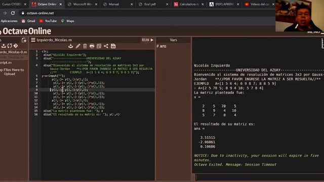 GAUSS JORDAN 3X3 EN OCTAVE смотреть онлайн