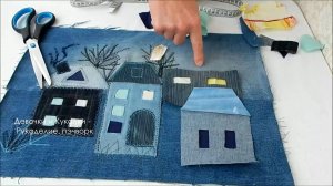 Было старое, стало новое! Переделки ненужной одежды. Джинсовая сумка с домиками для ноотбука