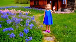 Девочка в саду // дом шале //футаж
