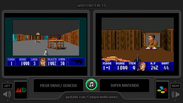 Wolfenstein 3D (Sega Genesis Vs Snes) Side By Side Comparison