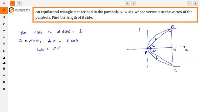 XI Conic Sections An equilateral triangle is inscribed in the parabola y^2 = 4ax whose vertex is at смотреть онлайн