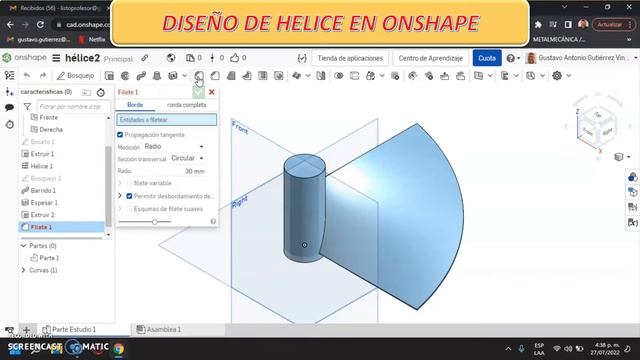 DISEÑO DE HELICE EN ONSHAPE смотреть онлайн