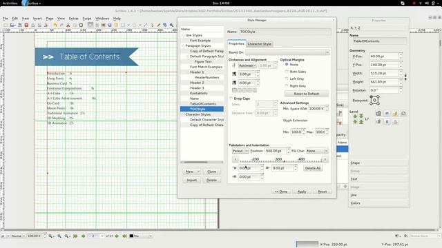 Styling Table Of Contents (TOC) In Scribus