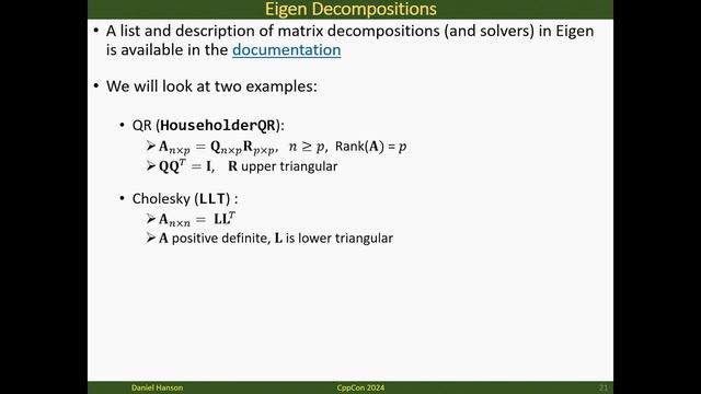 Guide to Linear Algebra With the Eigen C++ Library - Daniel Hanson - CppCon 2024 смотреть онлайн