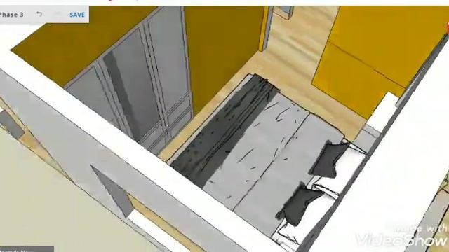 2BHK Appartment SketchUp 3D model. Orange Kitchen. Lot of storage. Colorful&bright. смотреть онлайн