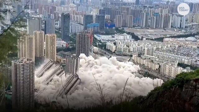 15 buildings in China get demolished simultaneously | USA TODAY смотреть онлайн