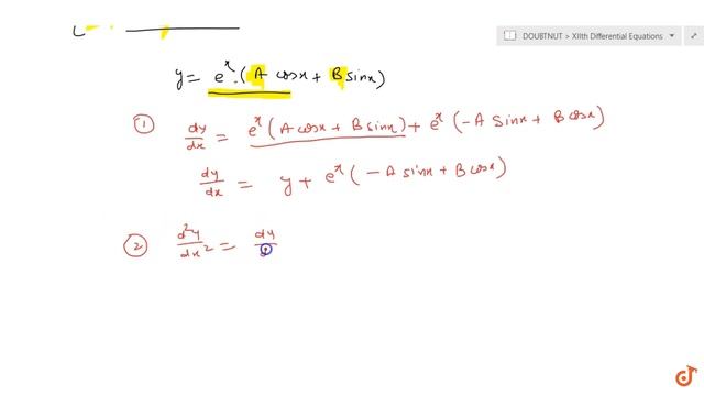Show that `y=e^x(A\\ cos x+Bsinx)` is the solution of the differential equation `(d^2y)/(dx^2)-2... смотреть онлайн