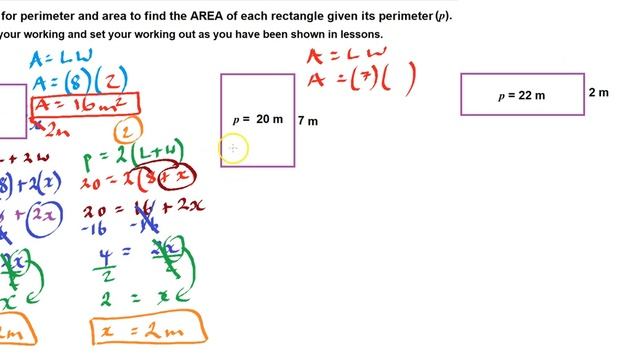 AREA TUTORIAL - rectangles, calculate the area given the perimeter 2 (using formula) смотреть онлайн