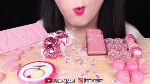 ASMR PINK FOOD *LIGHT TOOTHBRUSH POP, STRAWBERRY HERSHEY'S CHOCOLATE 반짝반짝 불빛 칫솔 캔디 먹방 JANE ASMR 제인