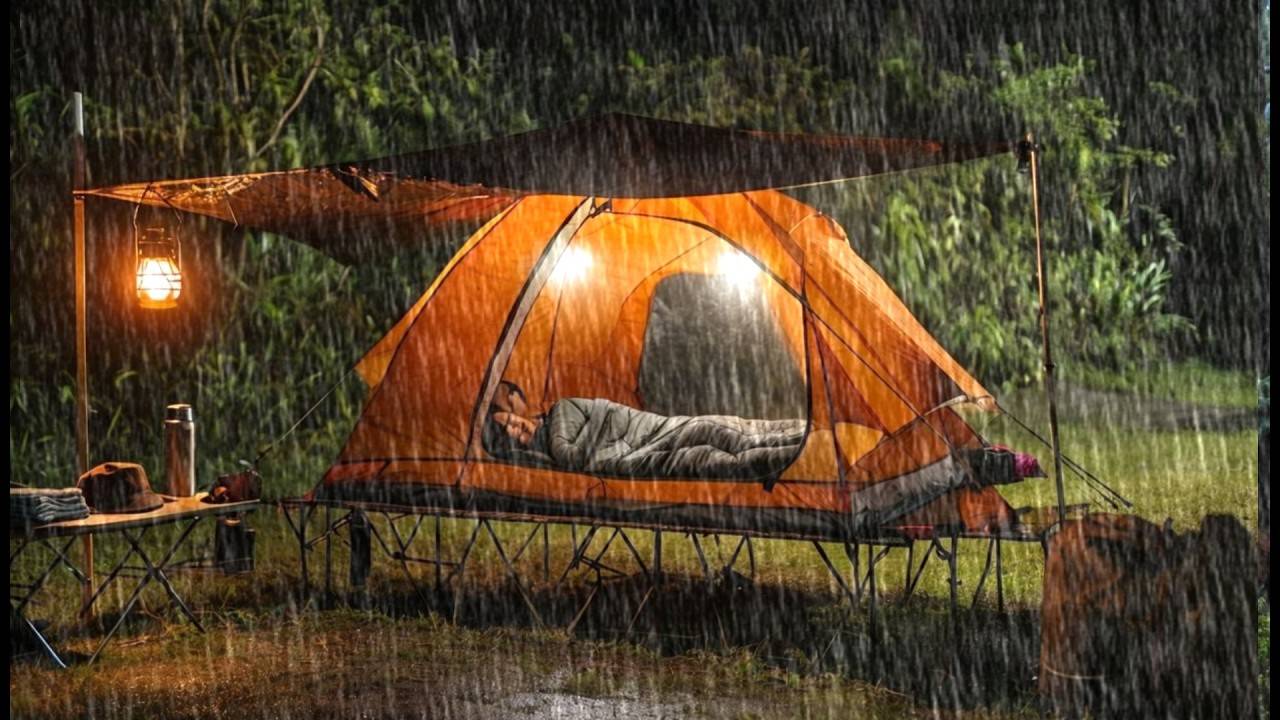 КЕМПИНГ В ОДИНОЧКУ ПОД СИЛЬНЫМ ДОЖДЕМ, МОЛНИЕЙ И ГРОМОМ // ОТДЫХ В ПАЛАТКЕ ПОД ДОЖДЕМ смотреть онлайн