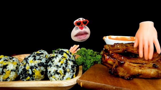ASMR MUKBANG :) Cheese Pork Ribs & Rice Balls Eating Show! смотреть онлайн