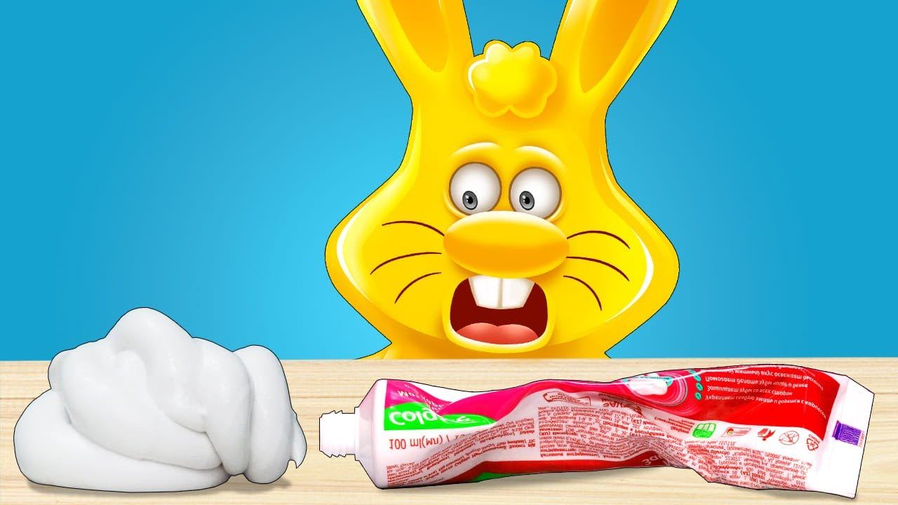 Зубная паста и желейный заяц Харитон