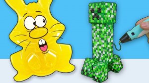 КРИПЕР ИЗ МАЙНКРАФТА 3D РУЧКОЙ И ЖЕЛЕЙНЫЙ ЗАЯЦ ХАРИТОН