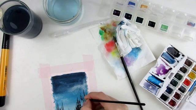 Starry Night - Watercolor Card | Watercolor speed paint смотреть онлайн