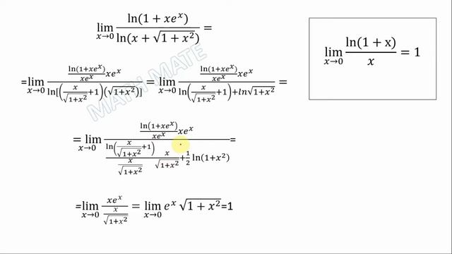 Lim┬(x→0) Ln(1+x*e^x)/ln(x+sqrt(1+x^2 )) | Demidovich 567