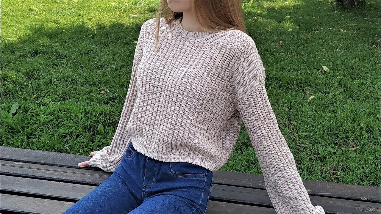 Базовый оверсайз Свитер крючком. Мастер-класс/Crochet Oversized Sweater Pattern for women. Tutorial смотреть онлайн