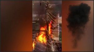 Замыкание и пожар на опоре ЛЭП