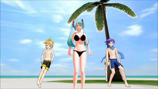 MMD Sweet Devil Sexy Hatsune Miku on the Beach With Len and Kaito смотреть онлайн