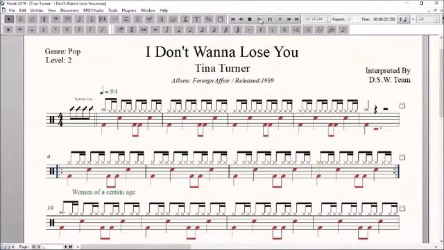 Drum Score World (Sample) - Tina Turner - I Don't Wanna Lose You смотреть онлайн