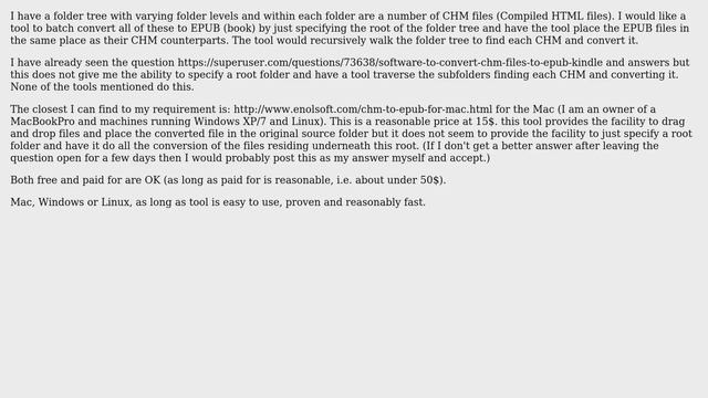 Looking for software that will batch convert a folder tree containing CHM files in different... смотреть онлайн