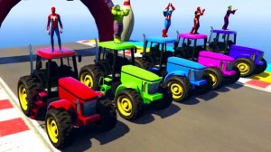 Мультики про цветные ТРАКТОРЫ с Супергероями преодолевают препятствия Мультик для Детей