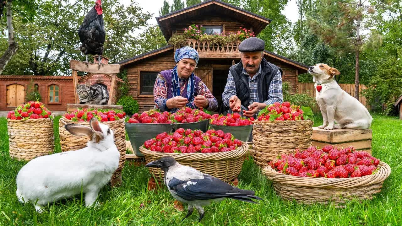 🍓Первый Урожай Клубники в Этом Году | Приготовление Клубничного Бисквита и Варенья смотреть онлайн