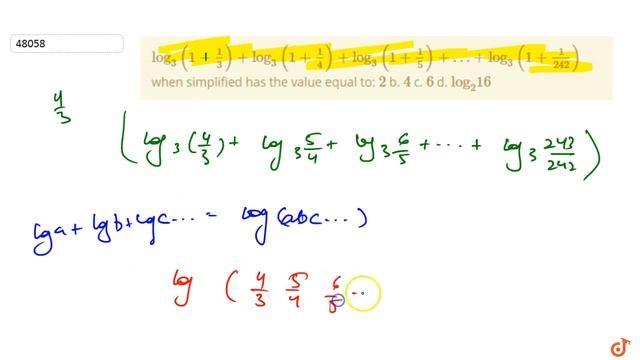 "`(log)_3(1-1/3)+(log)_3(1+1/4)+(log)_3(1+1/5)++(log)_3(1+1/(242))` when simplified has the value смотреть онлайн