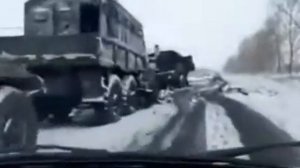 Харьковчане встретили колонну войск РФ с цветами