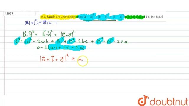 "If ` vec a , vec ba n d vec c` are unit vectors, then `| vec a- vec b|^2+| vec b- vec c|^2+| vec c смотреть онлайн