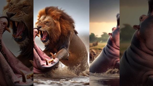 Lion vs hippo wildlife wars #photography #ai #animals #wildlife #lion #shorts смотреть онлайн