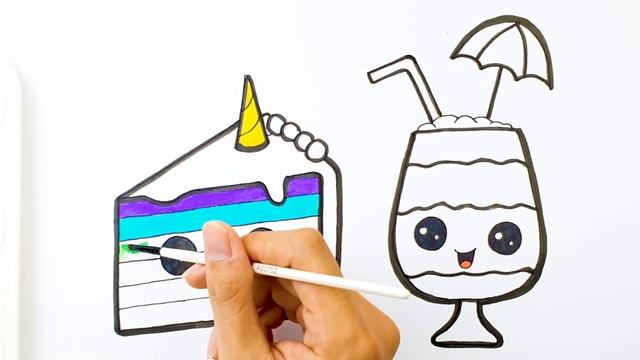 Unicorn Cake & Colorful Drink Drawing, Painting, Coloring for Kids & Toddlers | Simple Art смотреть онлайн